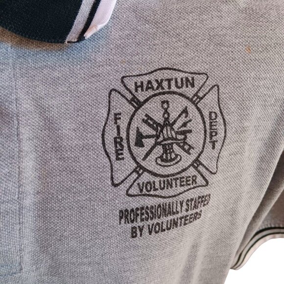 Men's Polo Shirt Medium Vtg Y2K Haxtun Colorado Volunteer Fire Dept Heather Knit - Picture 3 of 5